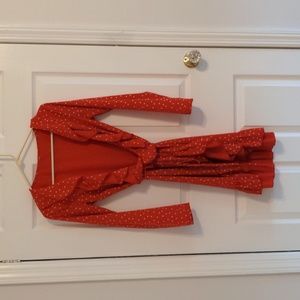 Star Tie Wrap Red Long Sleeve Mini Ruffle Dress